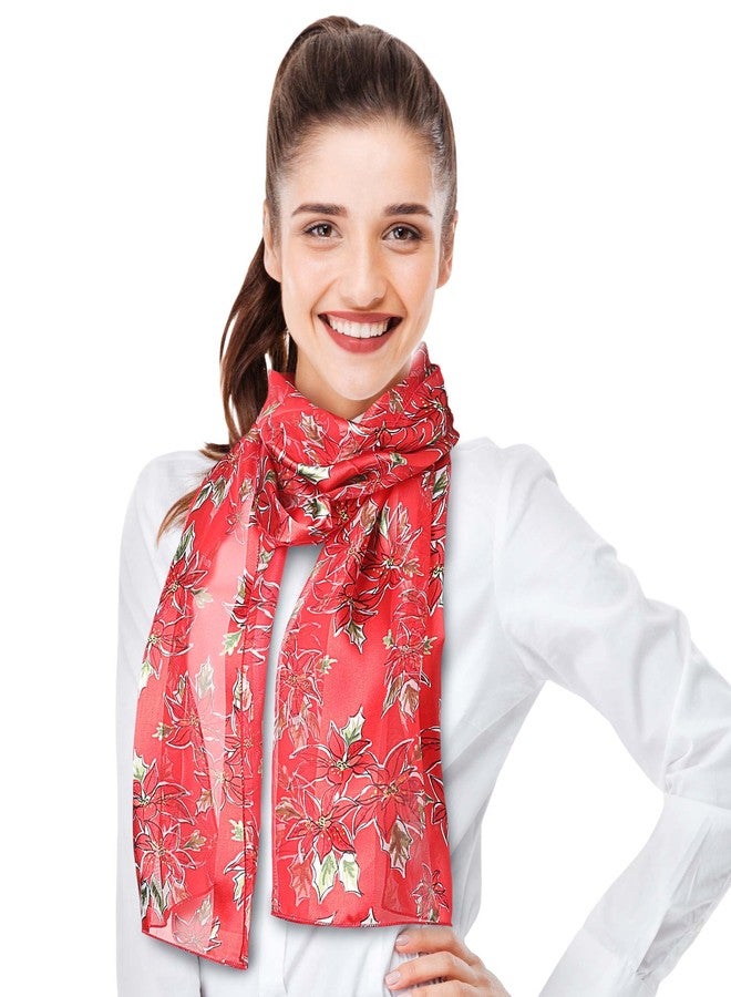 CBC Crown Christmas Scarf - Christmas Theme Candycane, Poinsettia Scarf Accessories, 13" x 60" Inches, Made In Korea (Poinsettia-Red) - Image 2